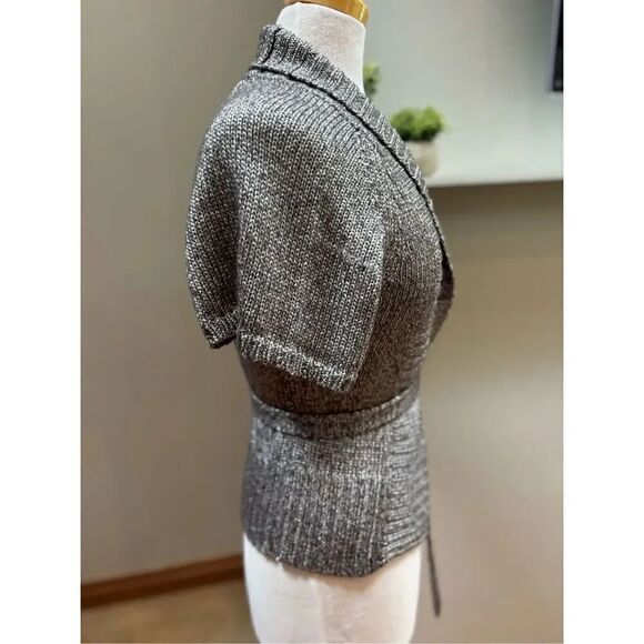 Promod S grey shimmer short sleeve open front cowl collar caravan w/fabric belt - Picture 5 of 6